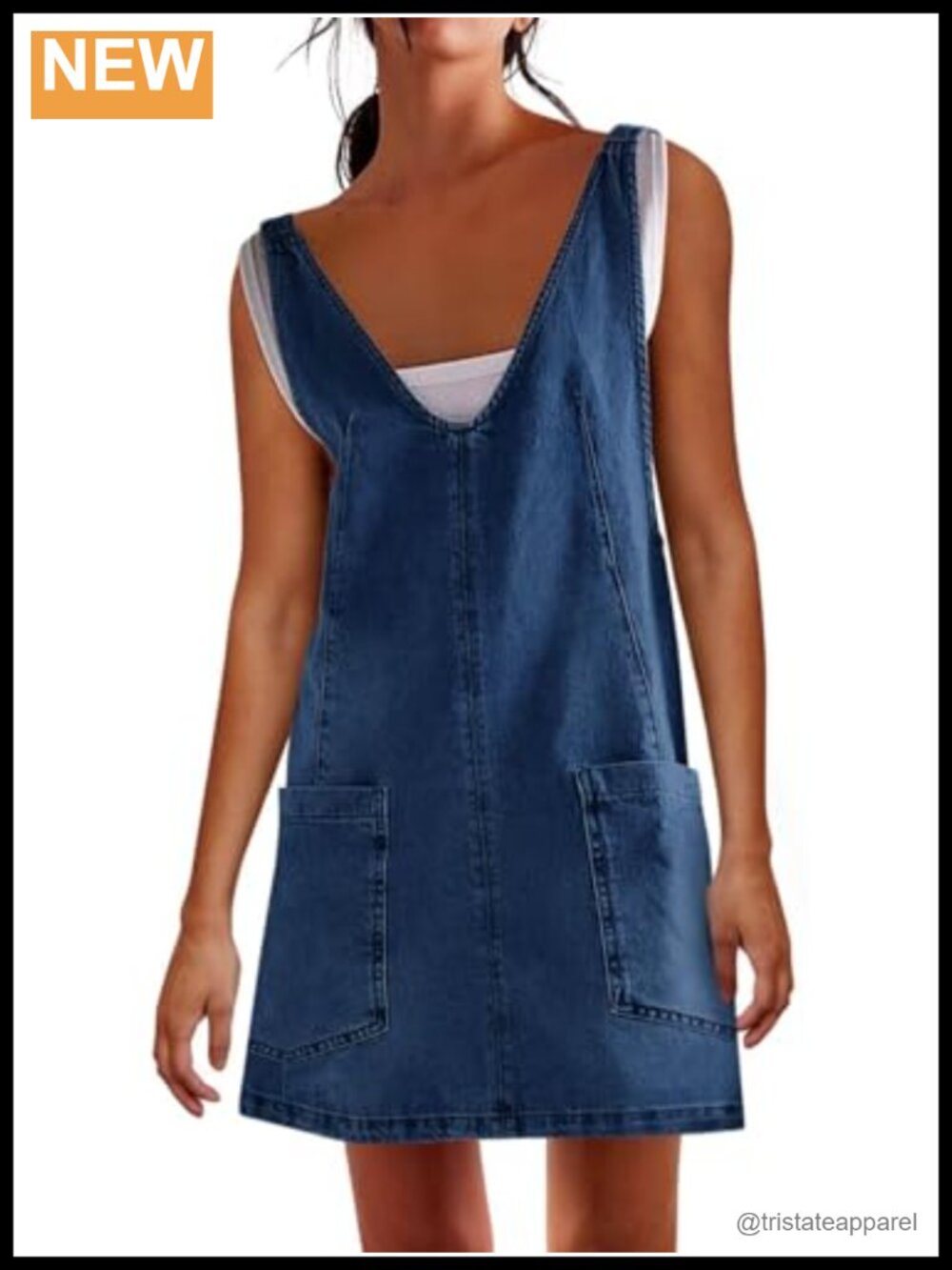 ebossy Womens Denim Overalls Dress V Neck Sleeveless A-line Mini